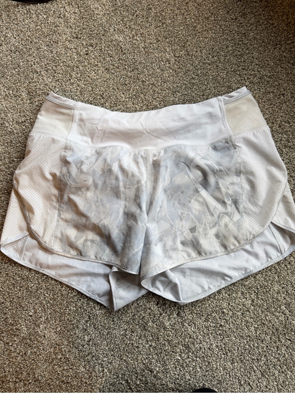 lululemon athletica White Athletic Shorts with Subtle Gray Print